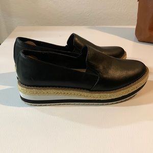 Women casual black leather loafers slip on